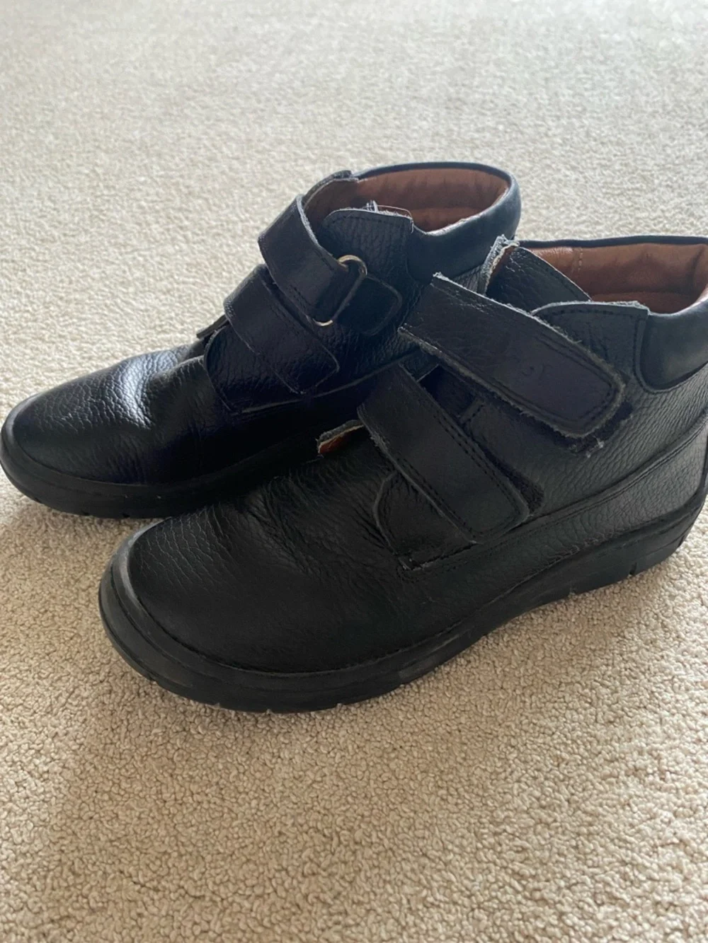 Kids Black Leather Velcro Shoes